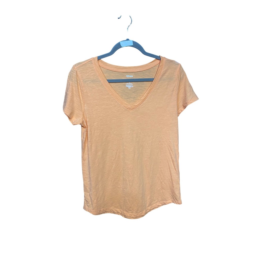 Sonoma Goods For Life Everyday Tee Peach Orange V-Neck Slub Short Sleeve Small